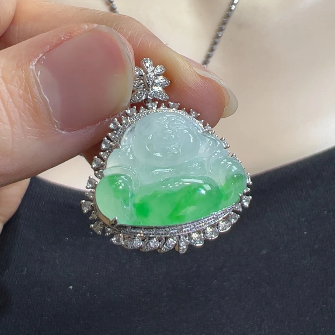 翡翠吊坠(不含链)18K金镶嵌