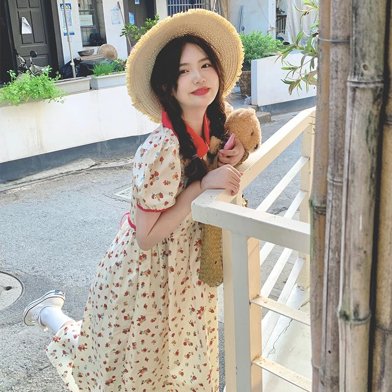 春夏季新款碎花连衣裙背带裙套装百搭气质韩版拼接显瘦宽松