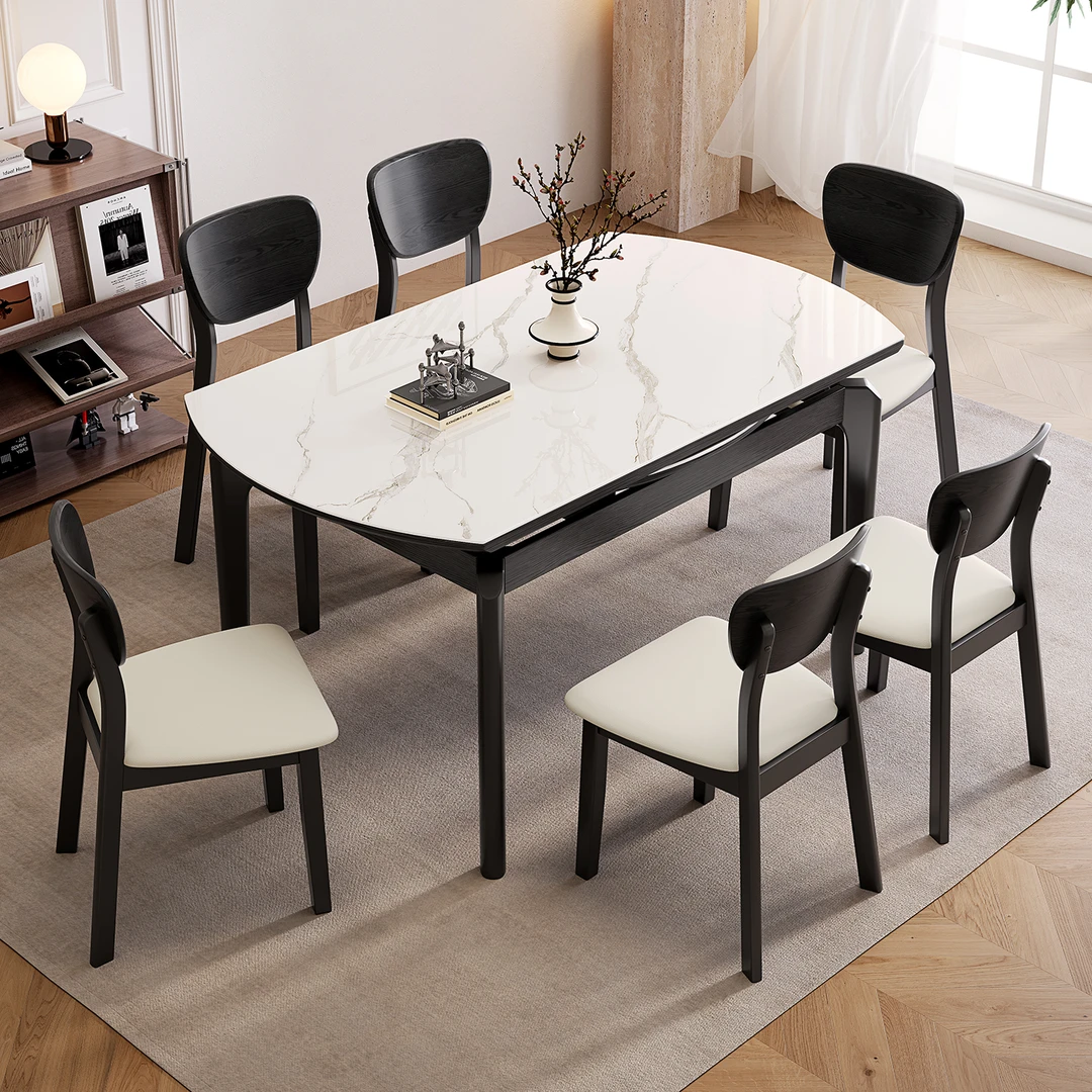 法式中古风实木餐桌椅组合家用飞象腿饭桌小户型客厅家用伸缩折叠