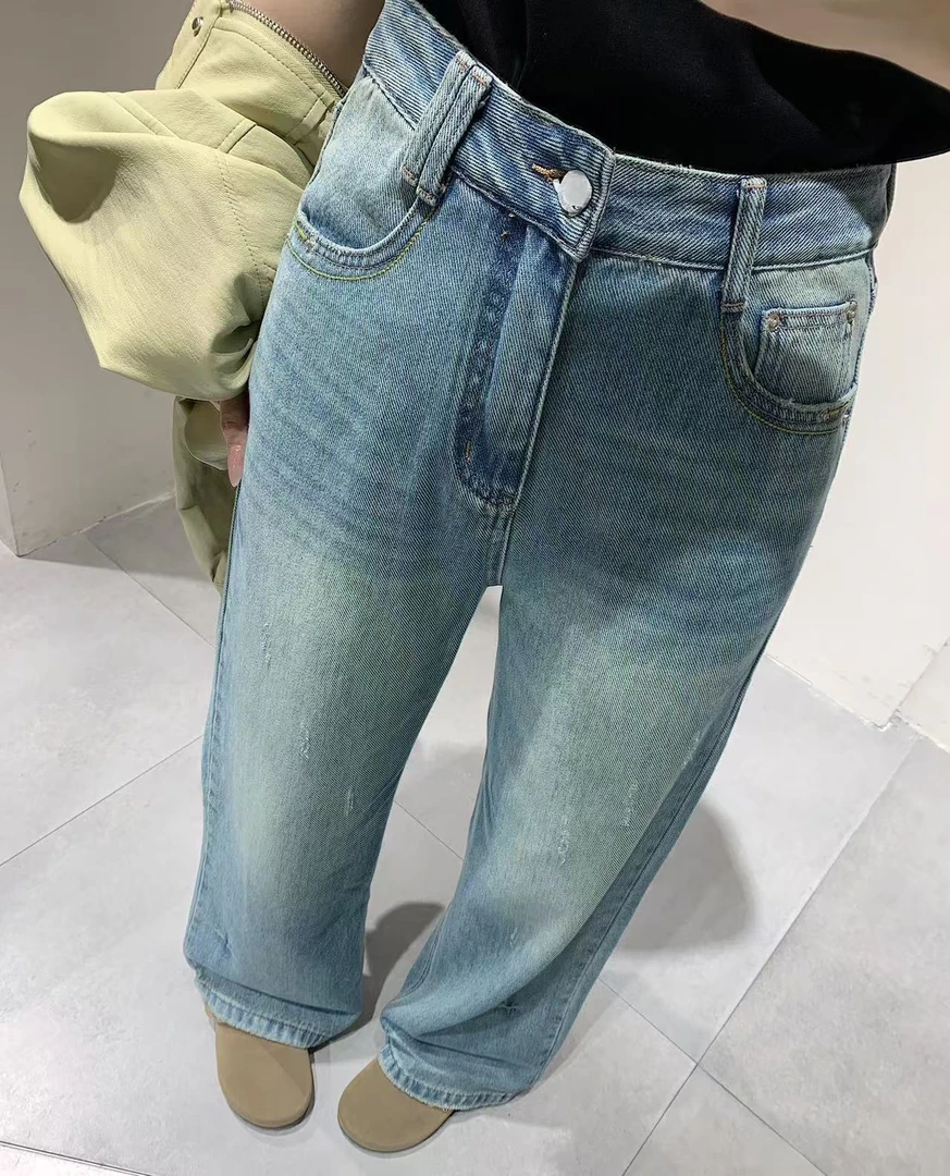 88661高腰阔腿牛仔裤女宽松显瘦拖地直筒裤春季百搭