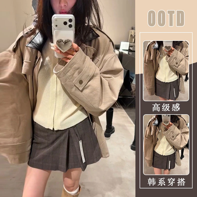2025冬季女新款设计感小众别致百搭显瘦上衣外套格子半身裙两件套