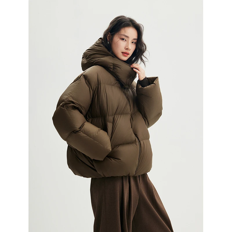 初棉【反季专场】小泡芙90白鹅绒冬季保暖连帽短款羽绒服356615023