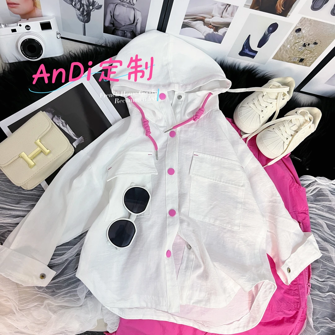 〖ANDI〗订制春款新款女童中大童连帽单排扣简约韩系外套3752