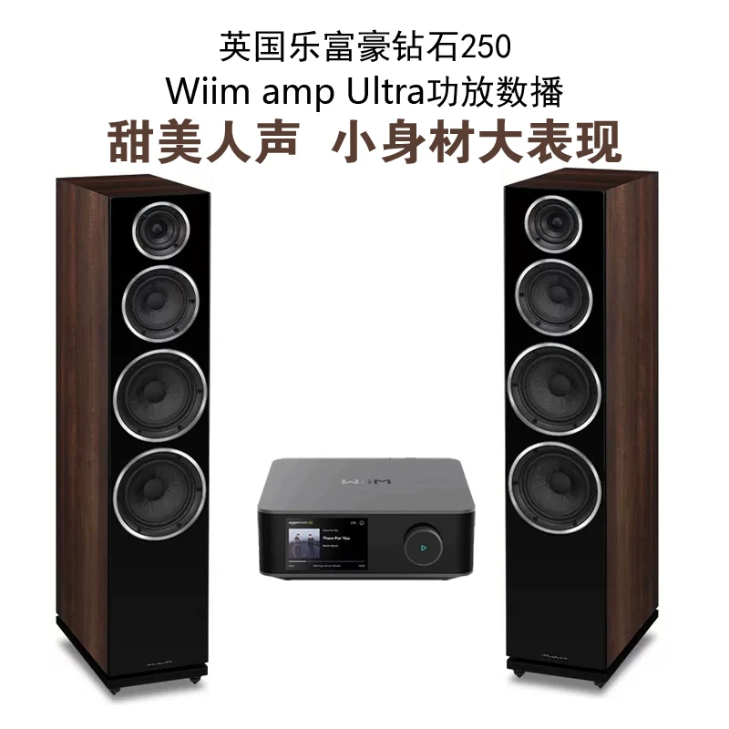 英国乐富豪双8寸大落地钻石250音箱配美国wiim amp ultra数播功放