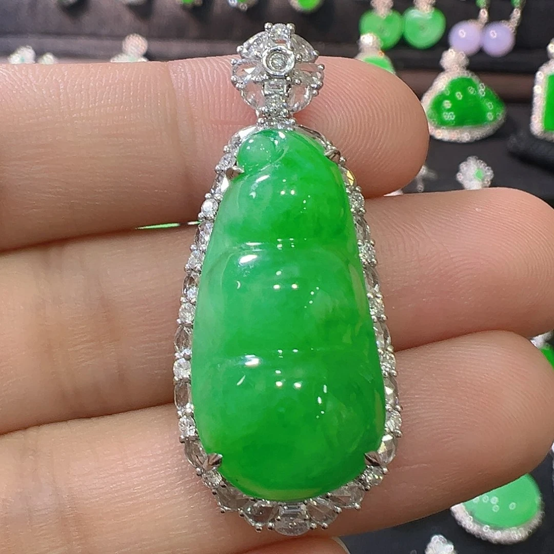 吊坠(不含链)18K金镶嵌翡翠