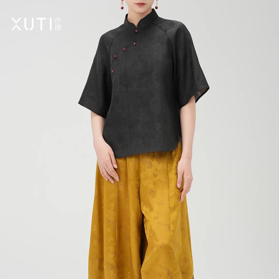 序缇新款夏季新中式绞罗香云纱双非遗桑蚕丝上衣H260-13509