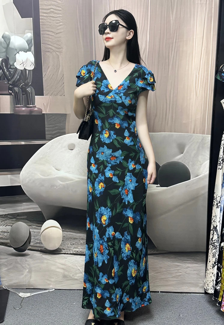 【吧啦高定】真丝碎花‘花影悦动’显瘦气质 时尚夏季连衣裙女 A059