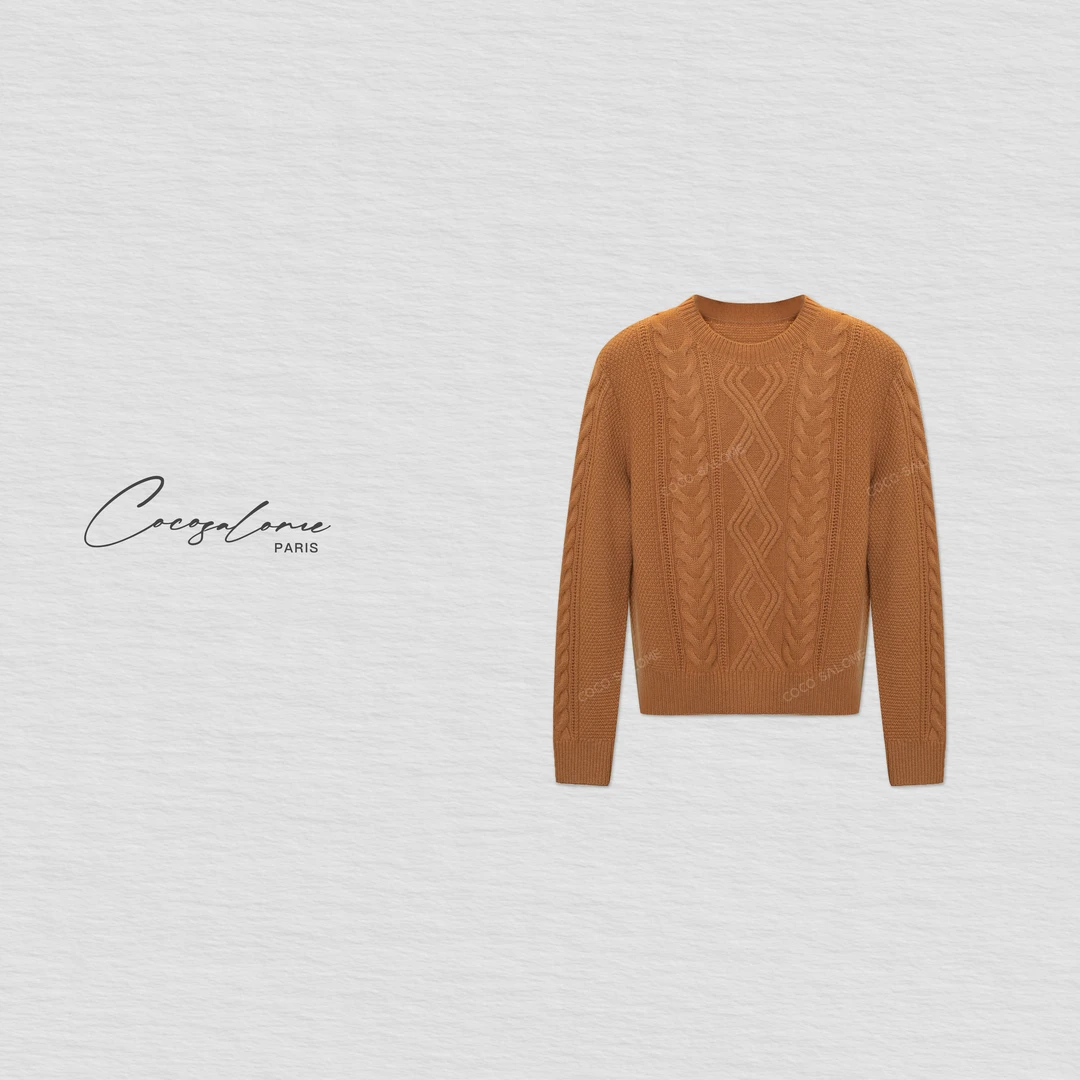 韩彬彬"麻花毛衣"复古菱格麻花纹理调性慵懒纯羊毛圆领毛衣2793-4