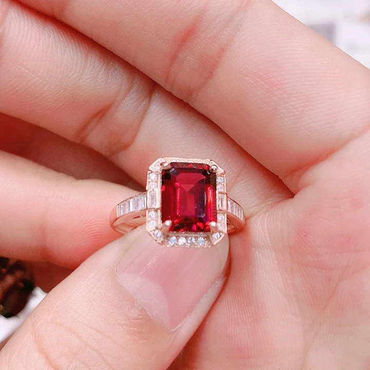 石榴石戒指银S925镶嵌7✖️9