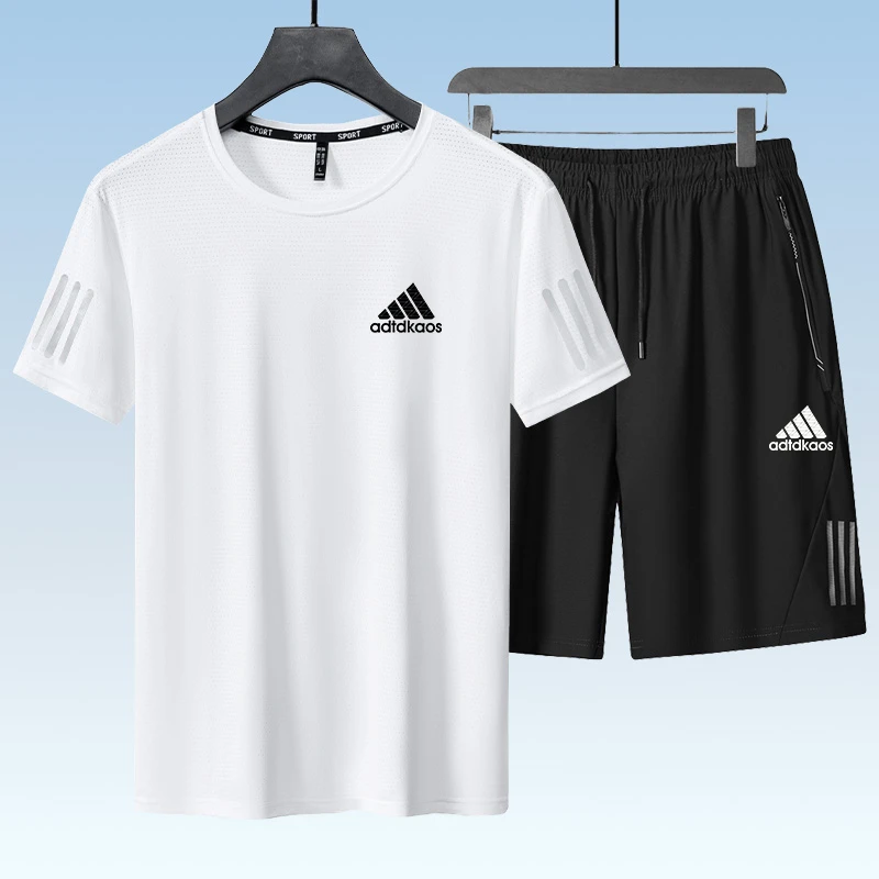 2025夏季冰丝速干套装短袖短裤休闲运动跑步弹力时尚情侣速干衣