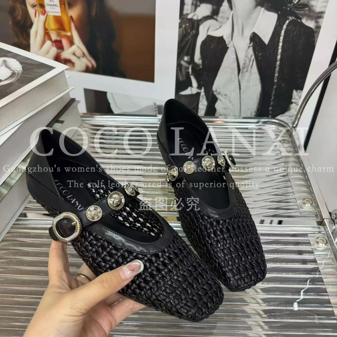 【梦悦】气质时尚夏季平底低跟百搭软底方头浅口小单鞋25DX345LX