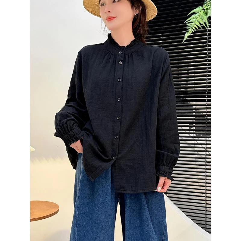 JF86332复古设计感碎花田园风长袖衬衫时尚提花气质女士衬衫