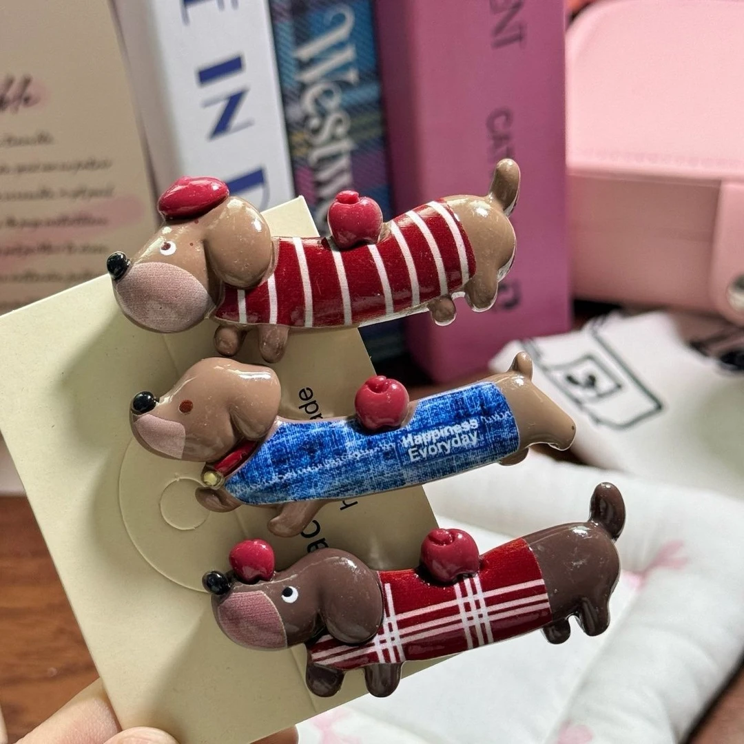 腊肠狗秋冬可爱卡通甜美少女发夹小狗发卡新款刘海鸭嘴头饰侧边