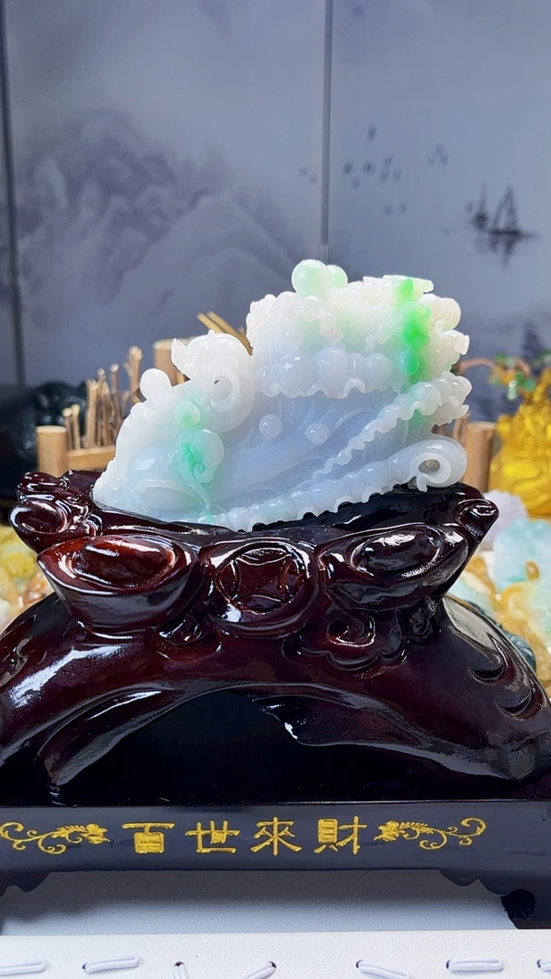 天然缅甸翡翠起胶白底阳绿白菜摆件毛货买断需抛光尺寸117-70-41