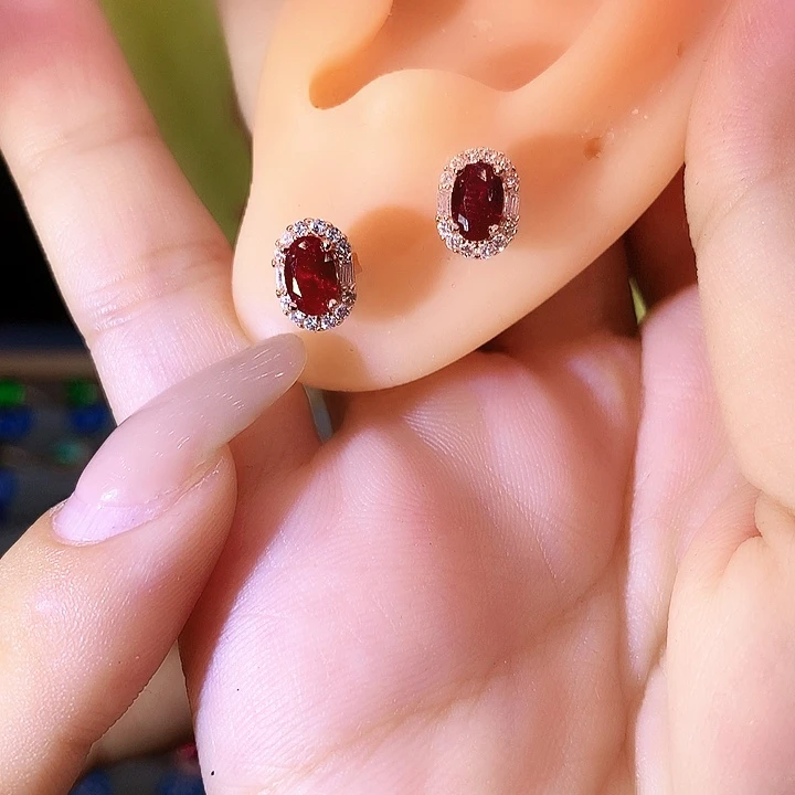耳饰银S925镶嵌红宝石