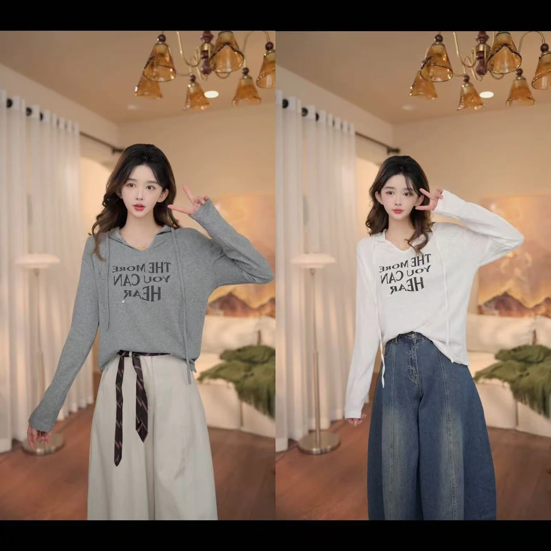 余紫绮【游园秋韵】时尚百搭休闲纯色休闲连帽长袖女ZO1218021