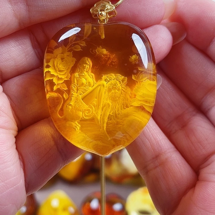 琥珀银S925镶嵌裸石吊坠