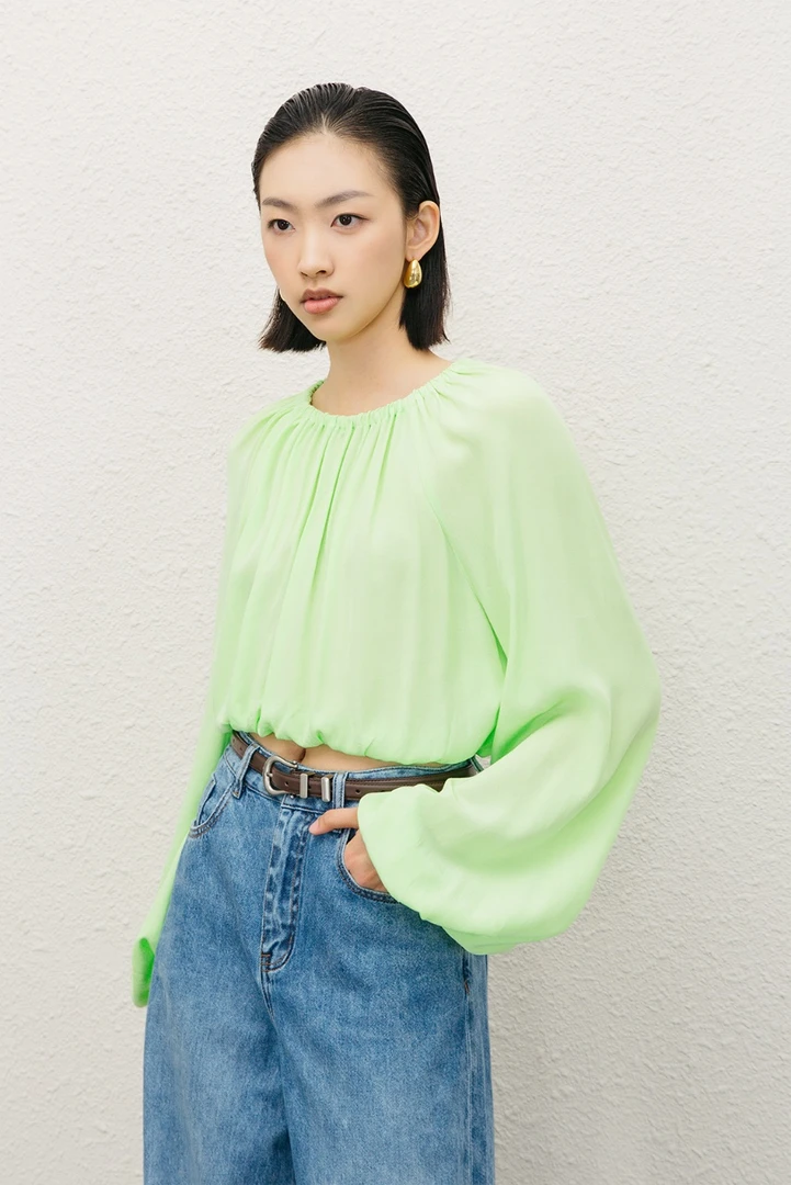 ③撤柜微瑕疵no退换休闲一字领泡泡袖休闲风衬衫春夏女士薄款时尚