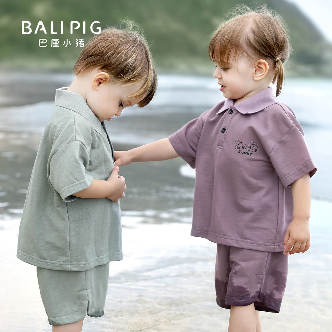 儿童夏季套装女童短袖薄款polo领两件套夏款宝宝分体衣服男童夏装