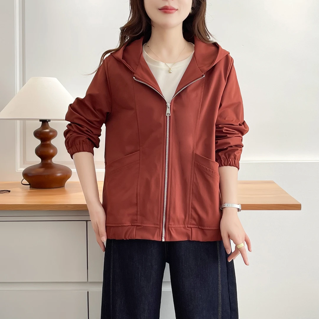 大码胖mm秋季休闲妈妈短外套女装连帽宽松显瘦时尚夹克上衣中老年