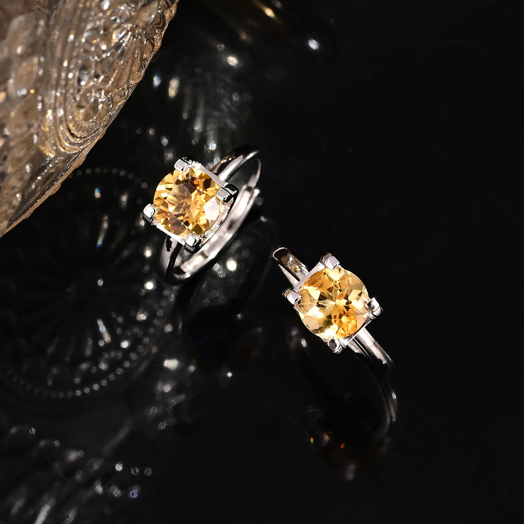 【云上叙】23 V28522-S925银黄水晶戒指-多样性发一件-7.5mm（东哥）