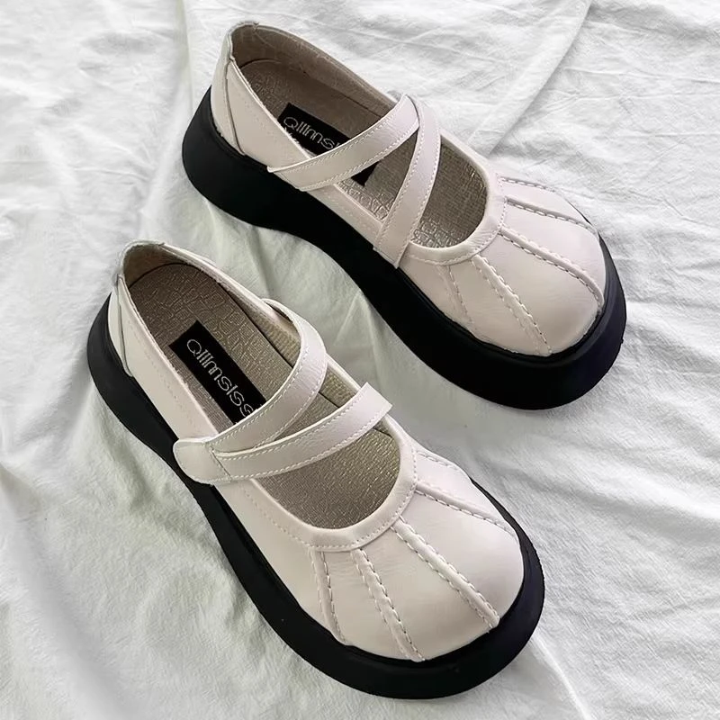 百丽官英伦风松糕厚底大头小皮鞋女春秋季单鞋新款增高玛丽珍乐福