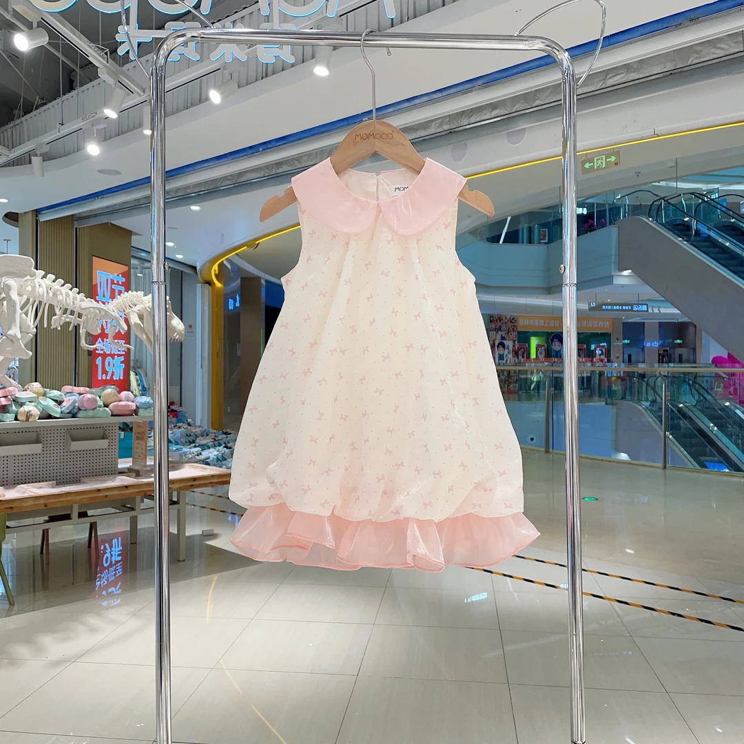 MOMOCO夏季欧若风女童新款甜美蝴蝶结连衣裙77630470014