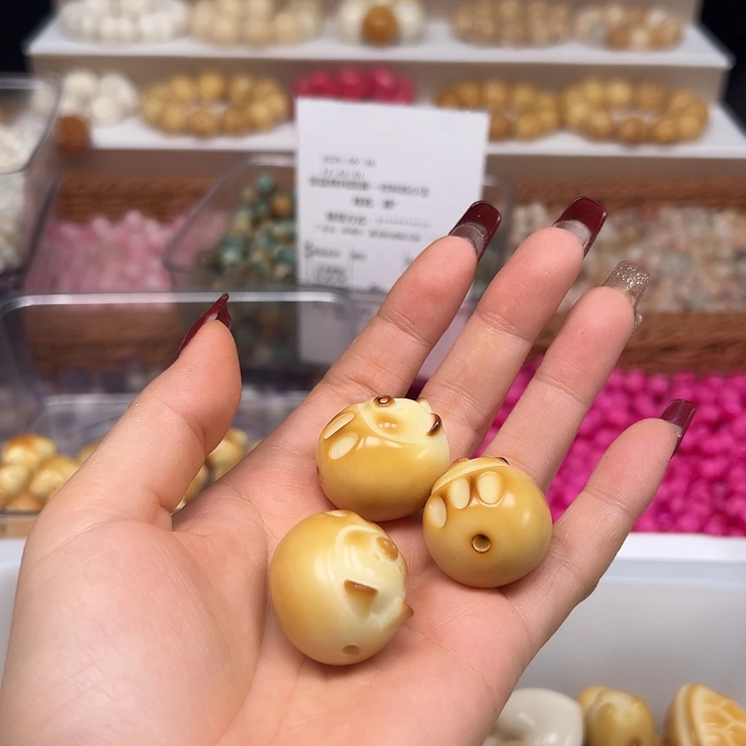 菩提根/象牙果手串微瑕炭烤皮蛋猪3颗有裂卡27➕