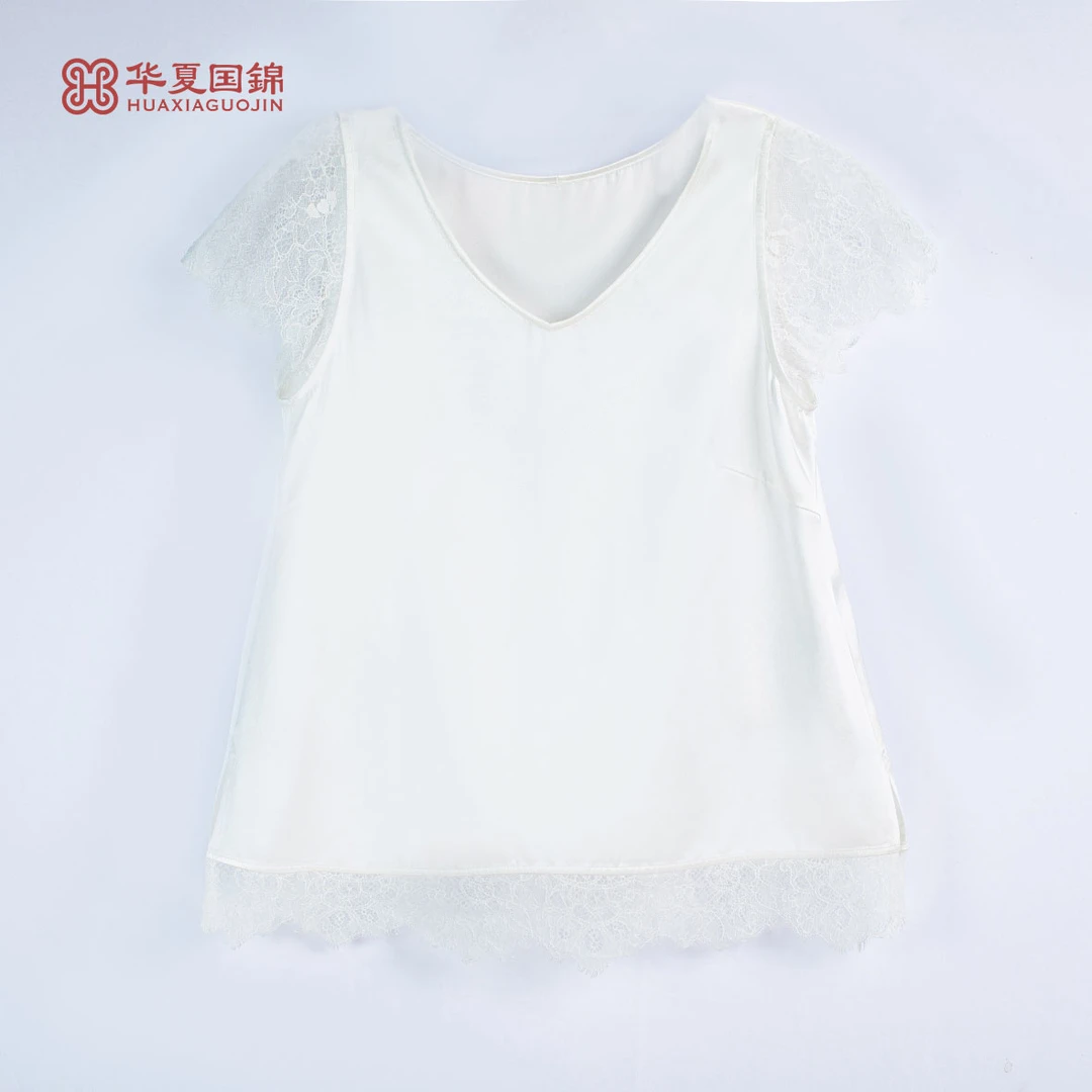 【四川工美蜀锦】新中式白色桑蚕丝拼接蕾丝背心【煮雨】