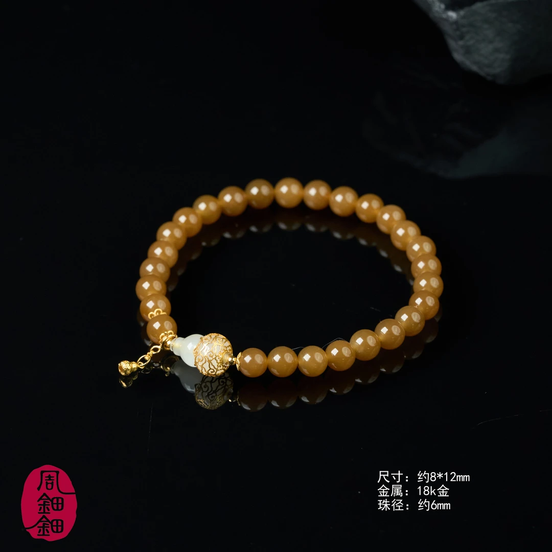 【周钿钿】|知玉|精品天然和田玉新疆金山糖高色料18k金设计款手串