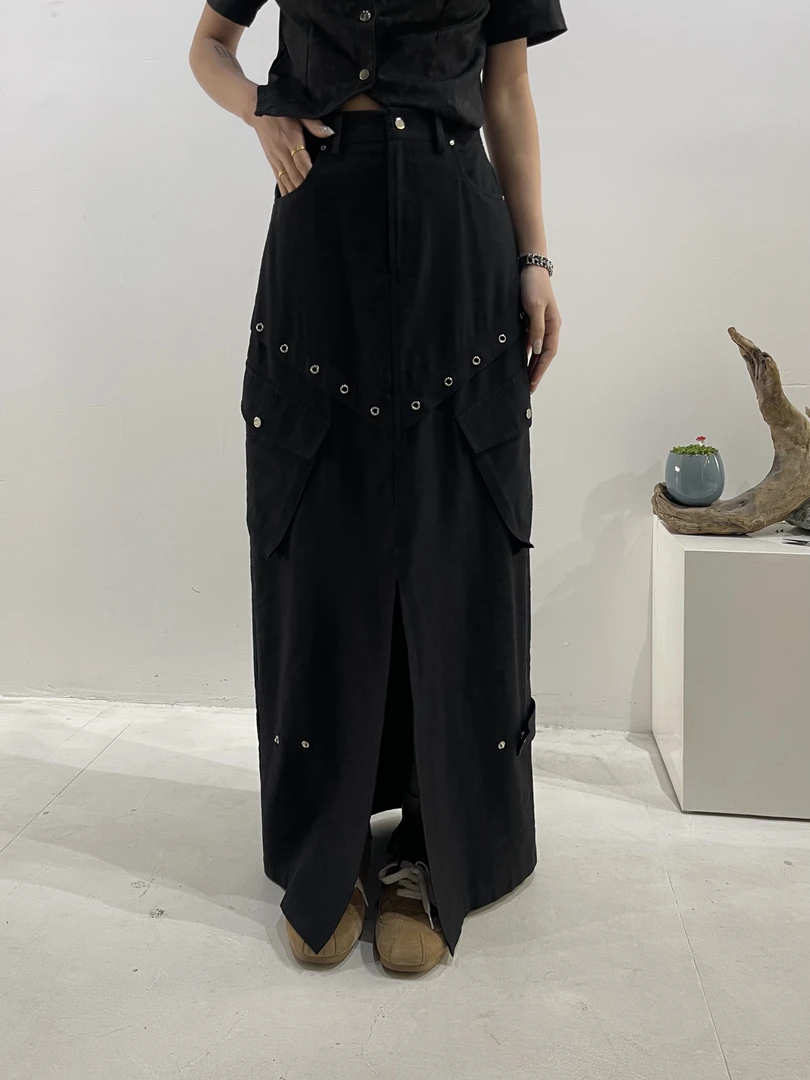 有货Y2K#2008春夏福利重工艺前开叉工装半身长裙，裙长：100cm