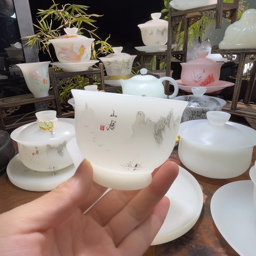 冰晶璞玉素烧水墨山居玉兰杯120ml