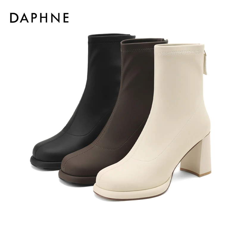 达芙妮长筒时装靴新款秋冬骑士厚底时尚英伦风粗跟短靴