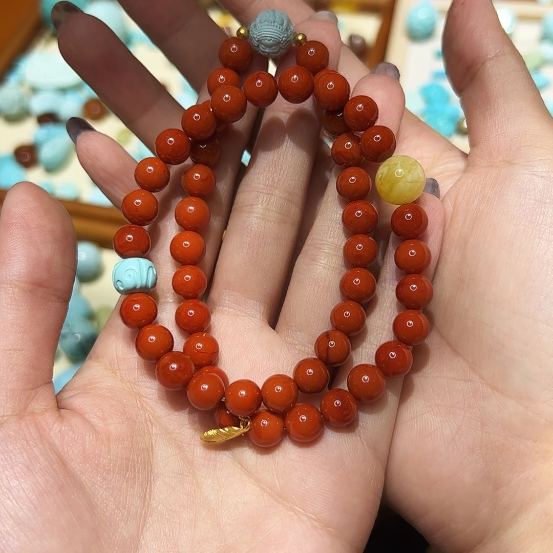 南红玛瑙手串18K金镶嵌晴**雳
