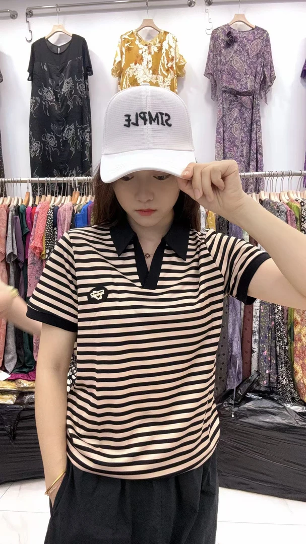 宽松条纹新潮风休闲抗起球夏季标准网红短袖T恤