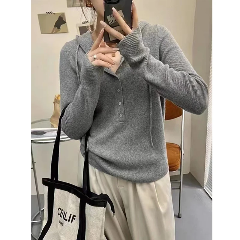 大码胖mm秋季连帽套头针织毛衣宽松慵懒风设计感小众打底衫女628