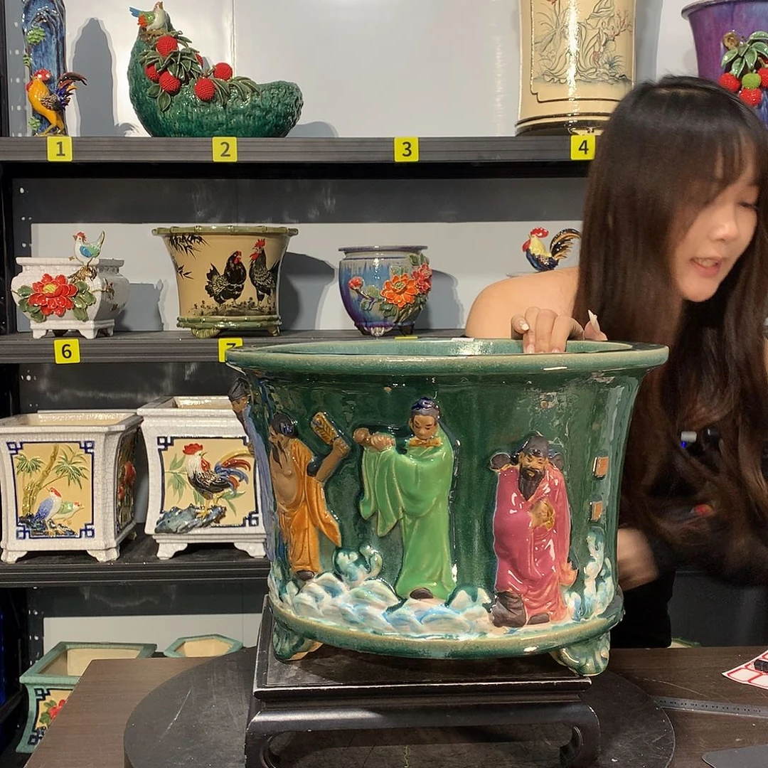木***森高温烧制石湾盆花盆瑕疵