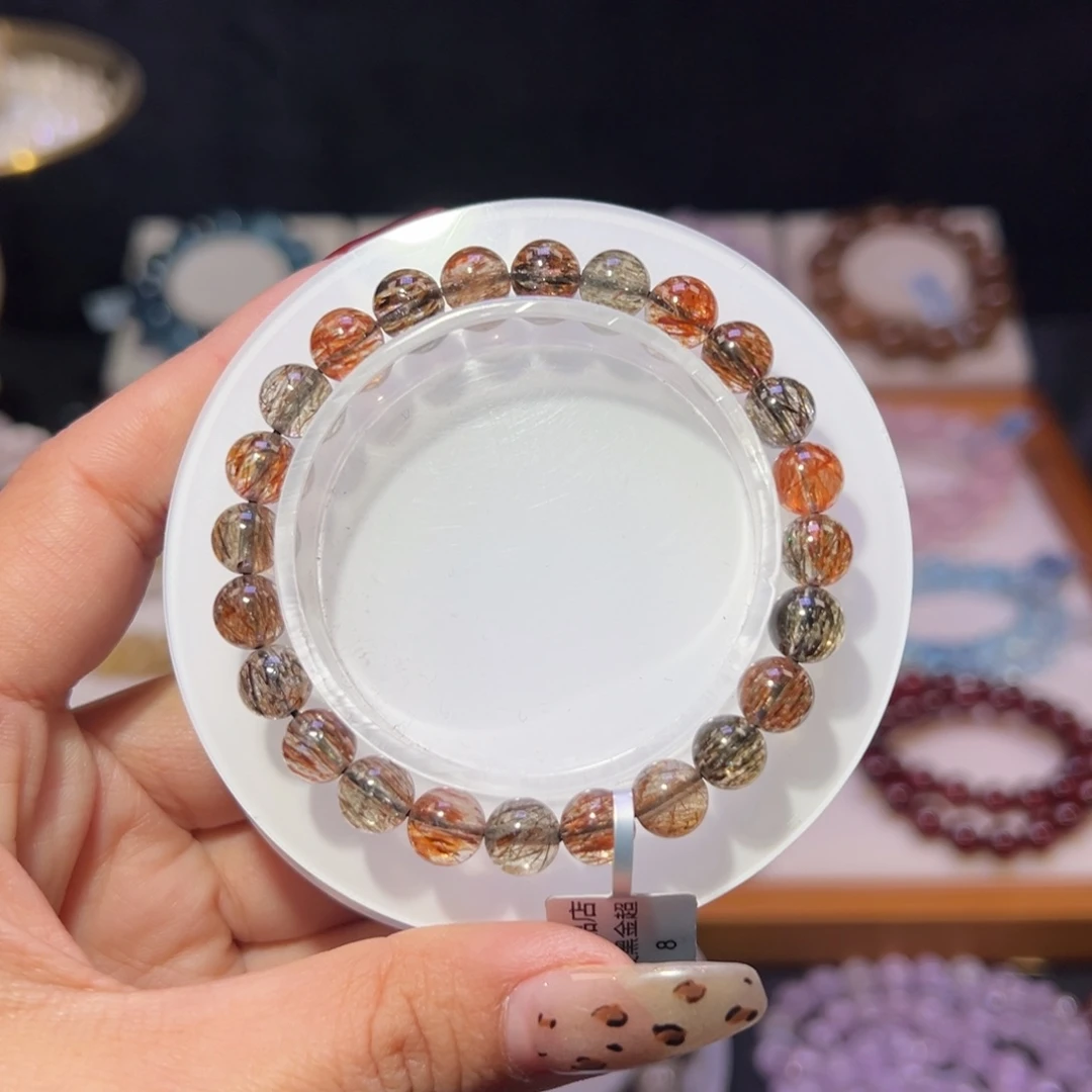 水晶手串未镶嵌黑金超七7.6m m