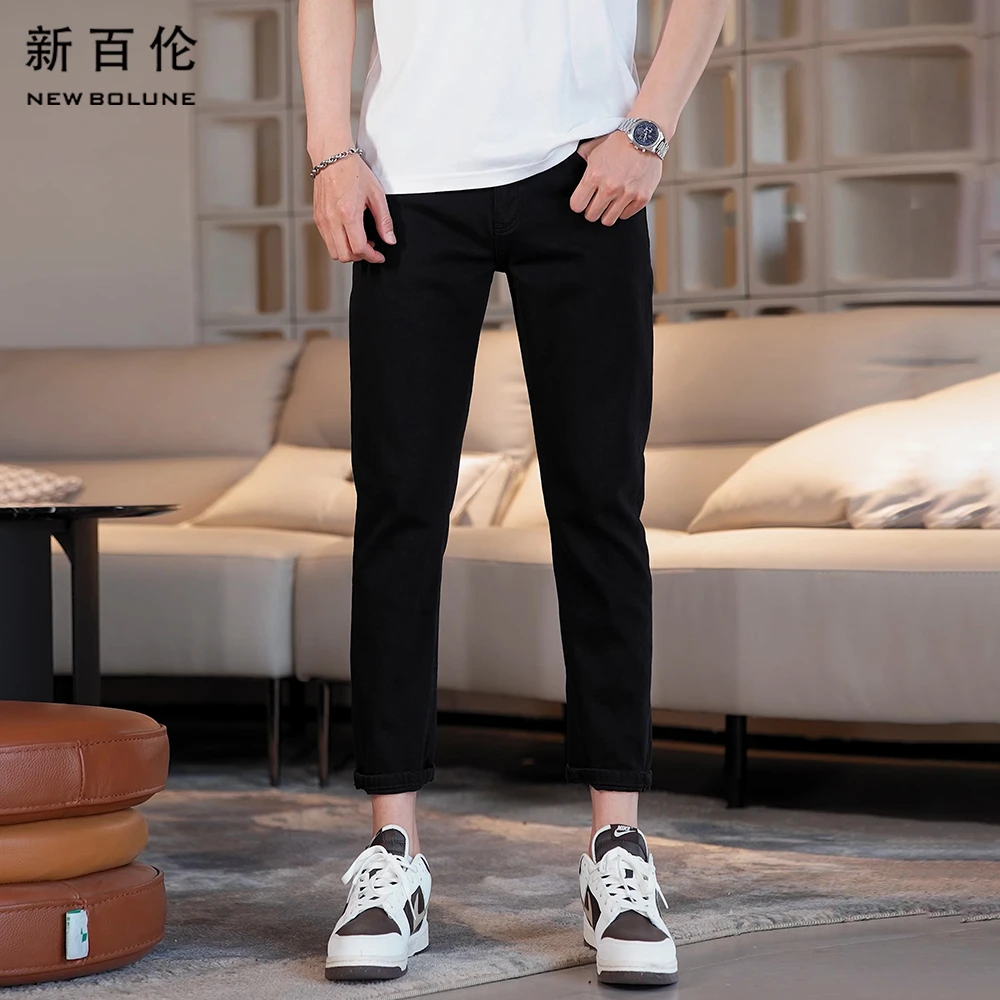 新百伦夏季薄款凉凉裤莱赛尔天丝黑色牛仔裤男2025新款修身小直筒