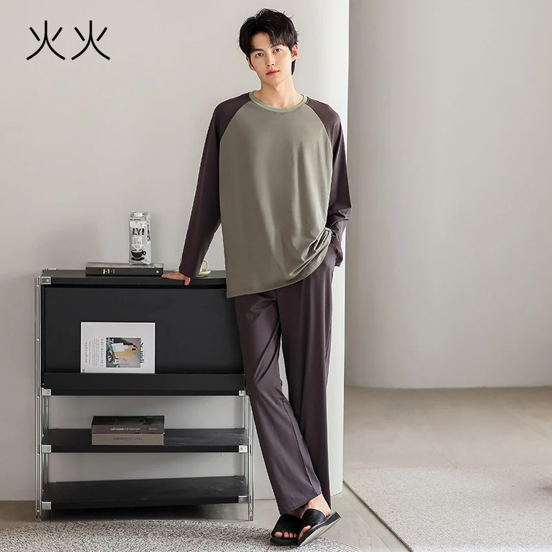 睡衣男春秋季2025新款薄款长袖长裤宽松圆领男套装春秋居家春秋款