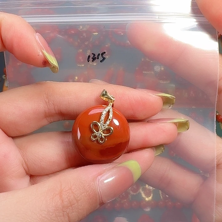 南红玛瑙银S925镶嵌吊坠