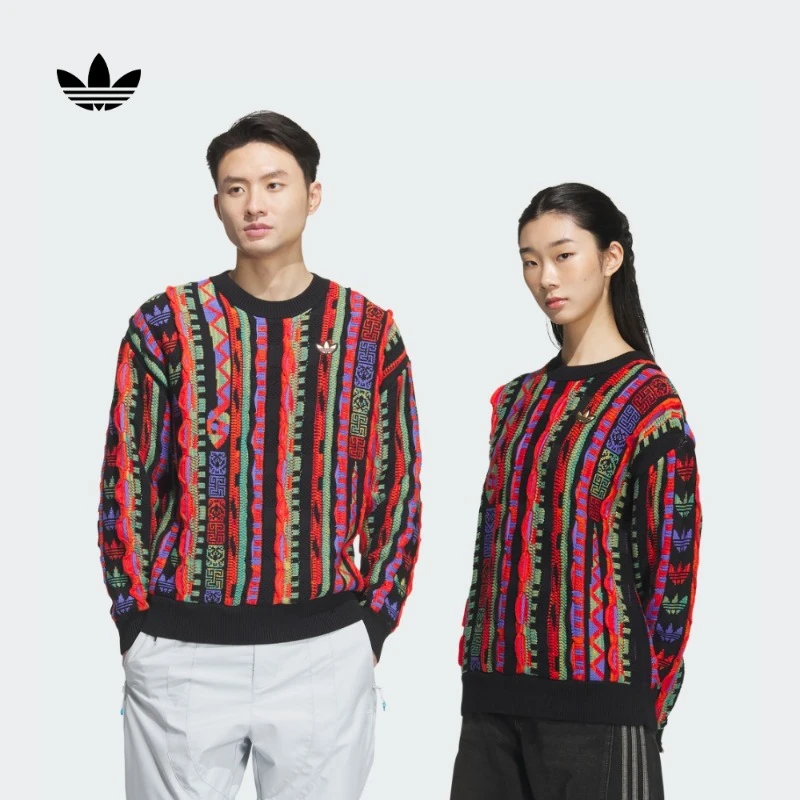 阿迪达斯官方三叶草 情侣款宽松休闲针织毛衣套头衫adidas JL8370