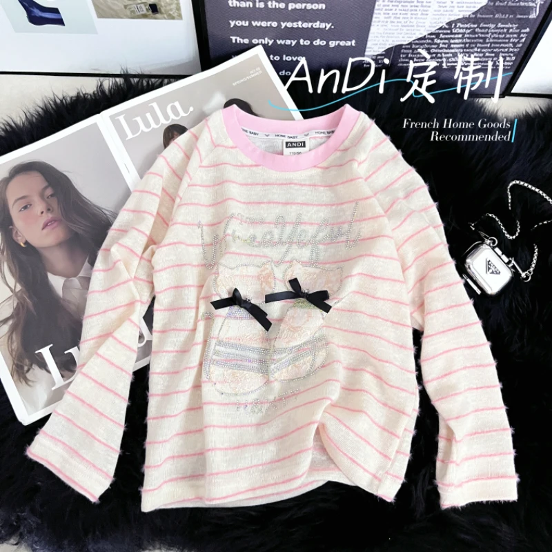 〖ANDI〗订制秋季新款女童中大童时尚条纹打底5048