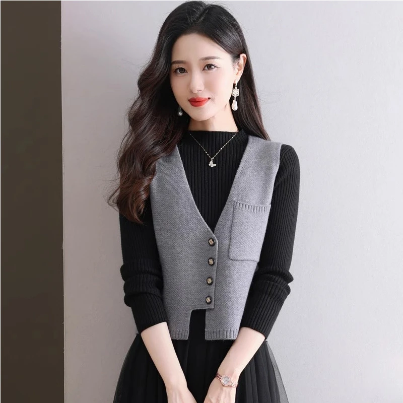 针织毛线袖女士马甲背心2025新款不规则坎肩外搭小个子马夹春秋