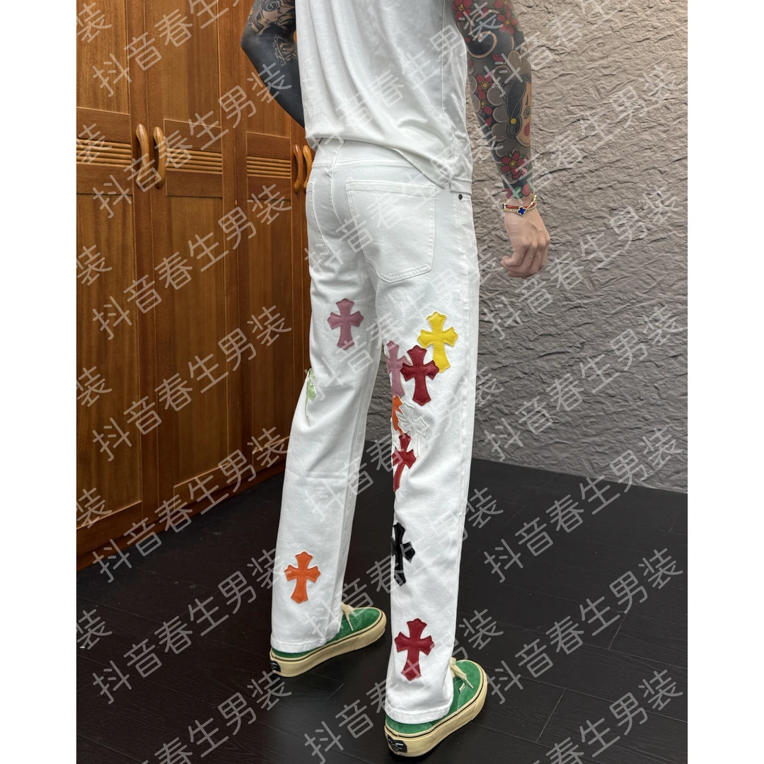 2025秋冬新款时尚重工贴皮纯色直筒男士牛仔裤5716