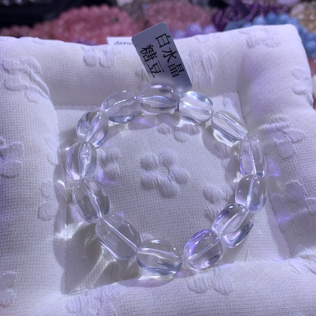 银S925镶嵌水晶手串白水晶糖豆11m+