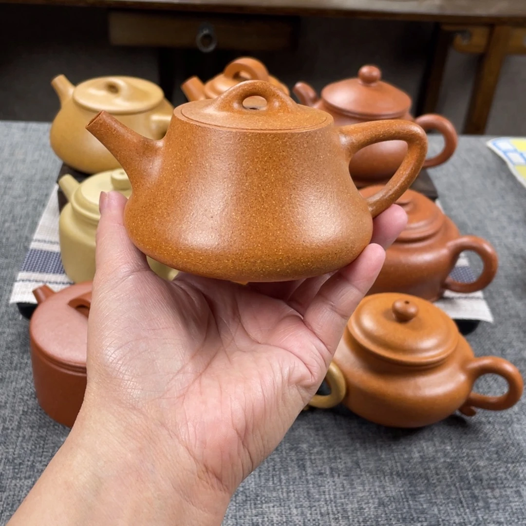 紫砂茶壶金黄段泥柱楚全手30目180手工泥
