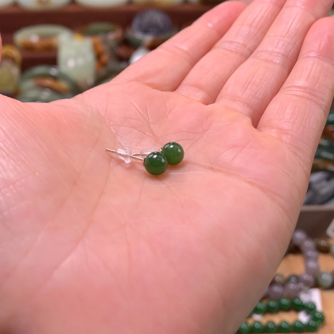 和田玉银S925镶嵌耳饰