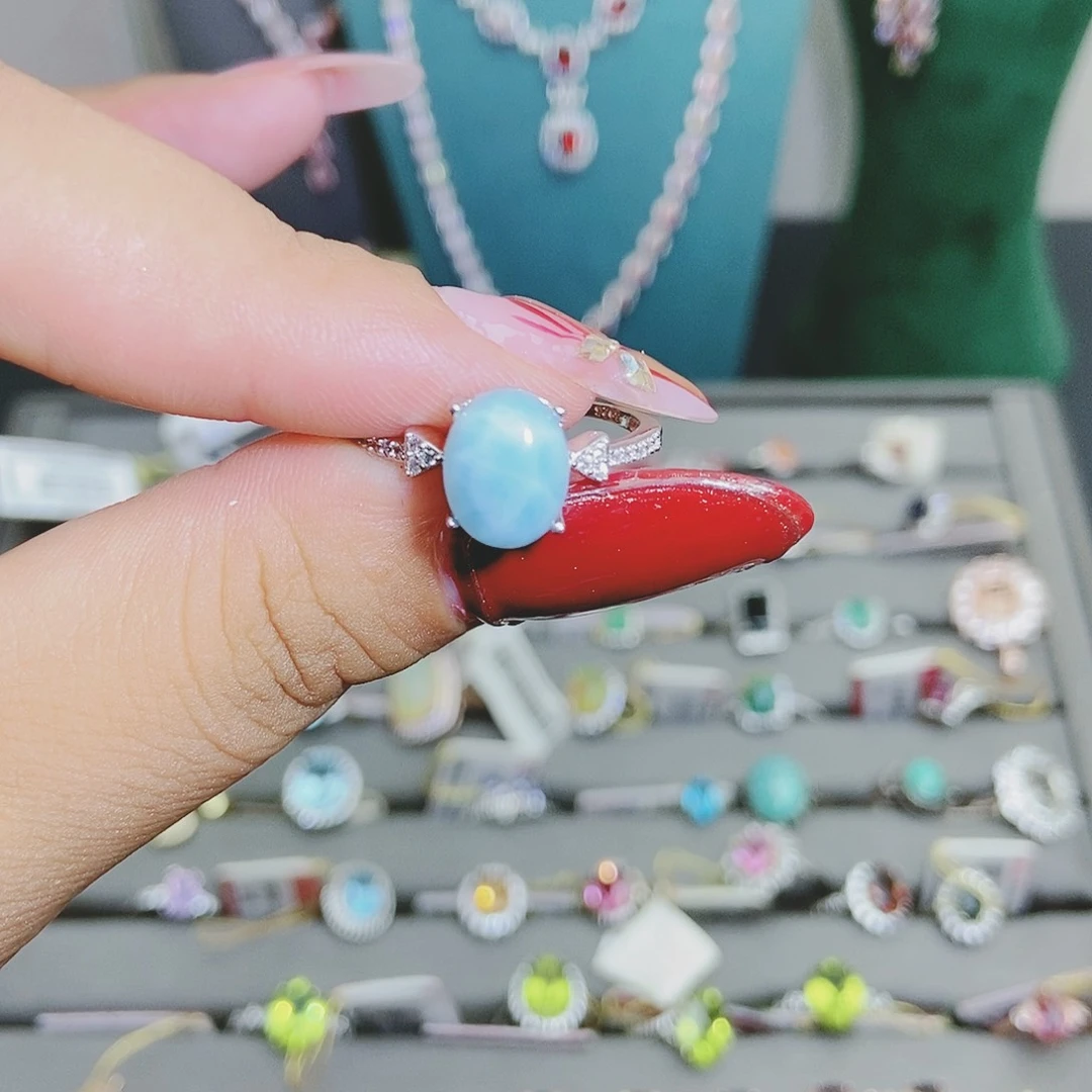 【闪购商品】银S925镶嵌针钠钙石（海纹石）戒指