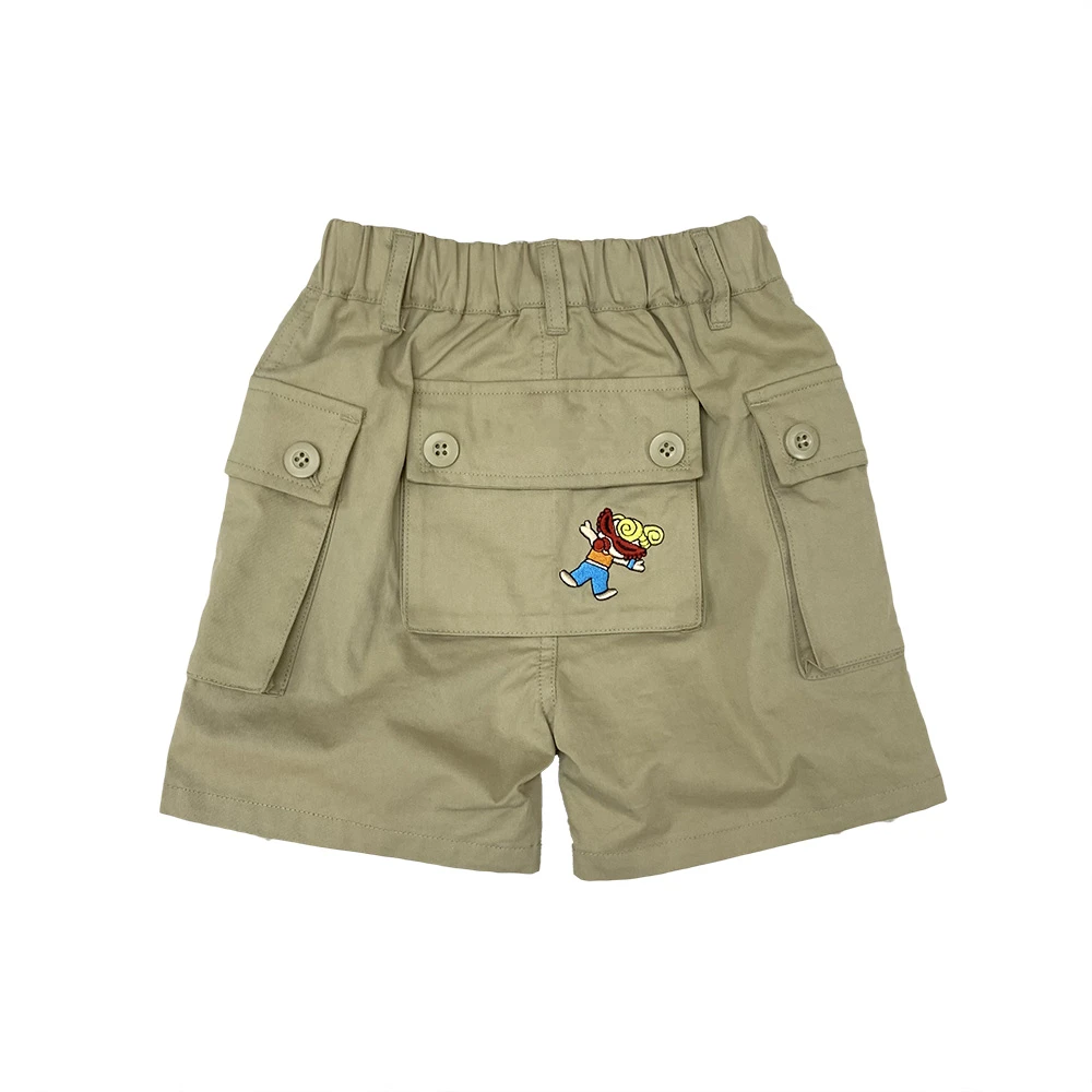 AA 25春夏新款浅卡其色超超屁兜刺绣工装短裤男女童短裤